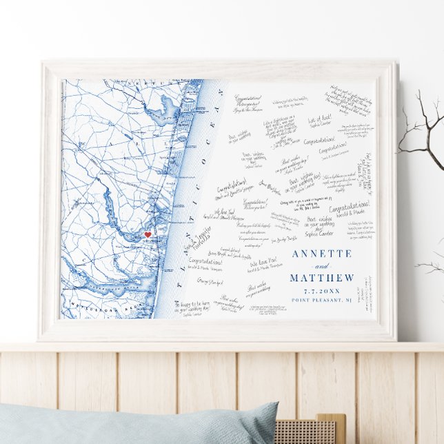 Point Pleasant NJ Wedding Map Guest Book Poster (Point Pleasant NJ Map Wedding guest book poster in elegant navy blue from Coastal Map Designs)