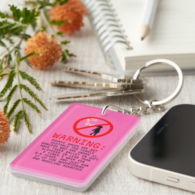 Pointe Shoes Warning Hot Pink Personalised Key Ring (Front Right)