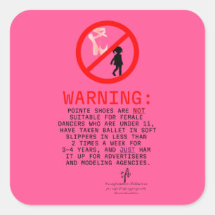 Pointe Shoes Warning Hot Pink Square Sticker