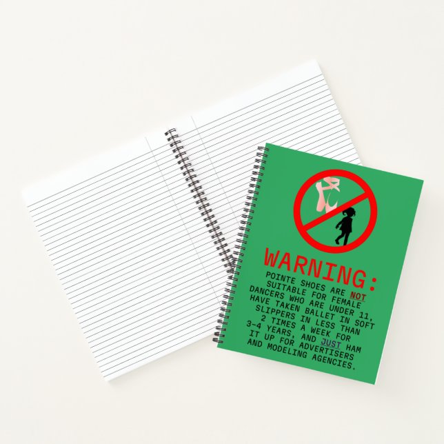 Pointe Shoes Warning Sea Green Personalised Notebook (Inside)