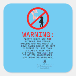 Pointe Shoes Warning Sky Blue Square Sticker