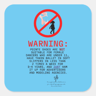 Pointe Shoes Warning Sky Blue Square Sticker