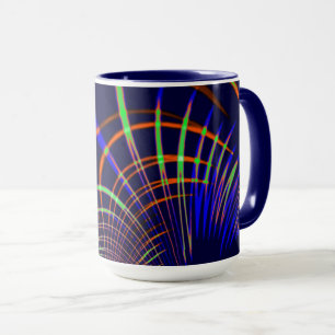 Pointed curves from coral to lime green and blue mug