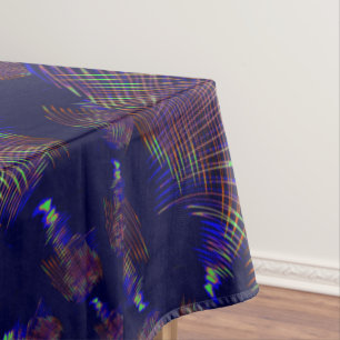 Pointed curves from lime green to coral and blue tablecloth