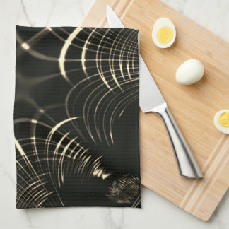 Pointed curves in khaki colour and dark background tea towel