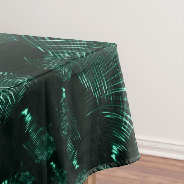 Pointed curves in mix of jungle green and neo mint tablecloth (In Situ)