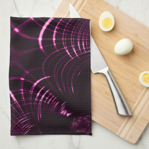 Pointed curves in pink colour and dark background tea towel