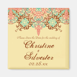 Pointed Intricate Arabesque, square save the date Magnet