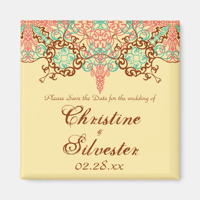 Pointed Intricate Arabesque, square save the date Magnet (Front)