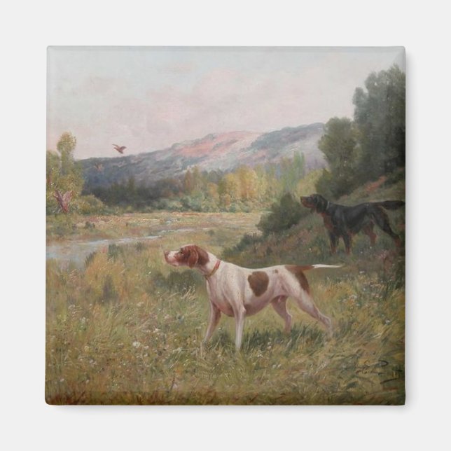 Pointer and Gordon Setter Square Magnet (Front)