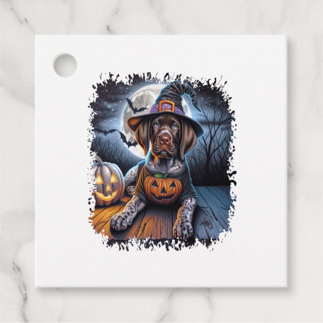 Pointer Dog Halloween Square Favour Tags (Front)