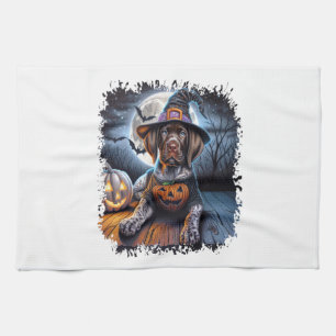 Pointer Dog Halloween Square Tea Towel