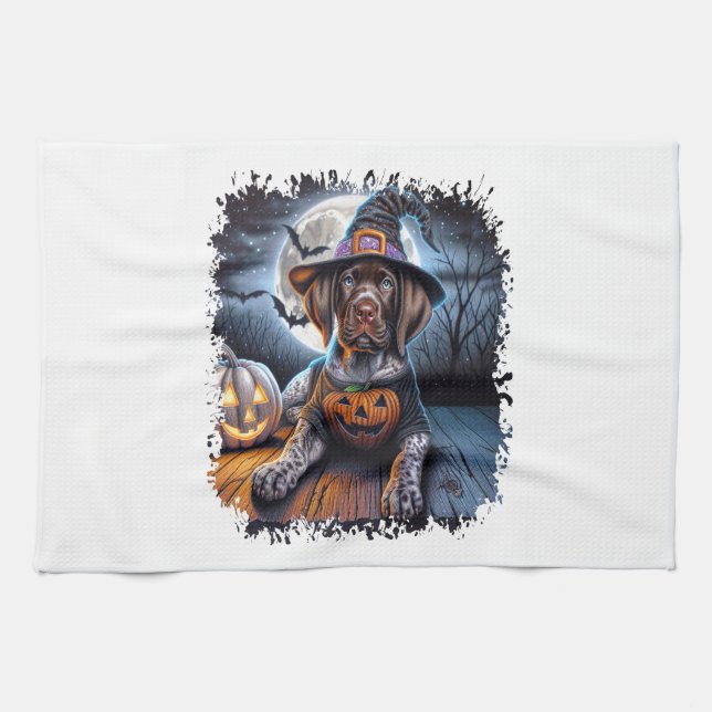 Pointer Dog Halloween Square Tea Towel (Horizontal)