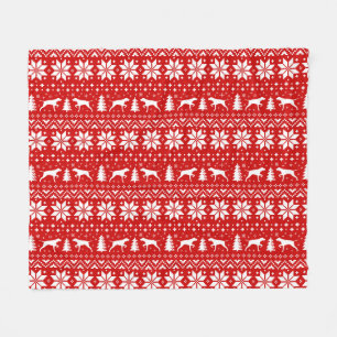 Pointer Dog Silhouettes Christmas Holiday Pattern Fleece Blanket