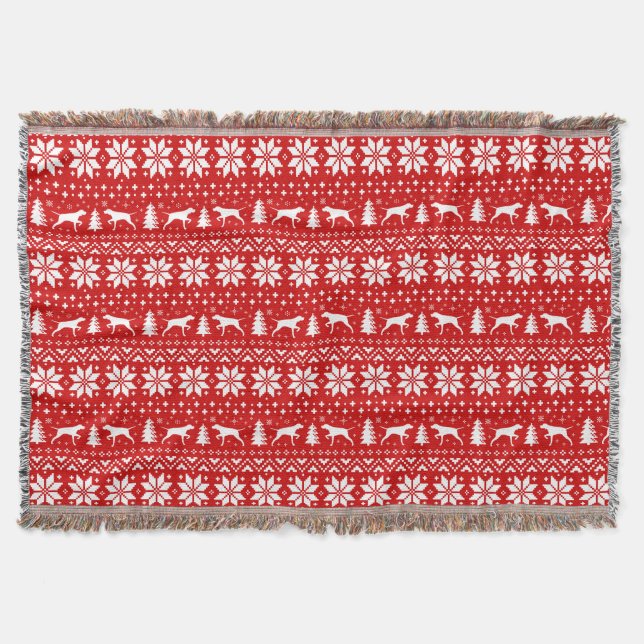 Pointer Dog Silhouettes Festive Christmas Pattern Throw Blanket (Front)
