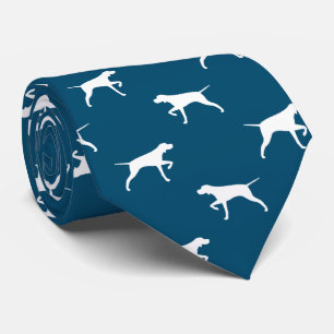 Pointer Dog Silhouettes Pattern Blue and White Tie