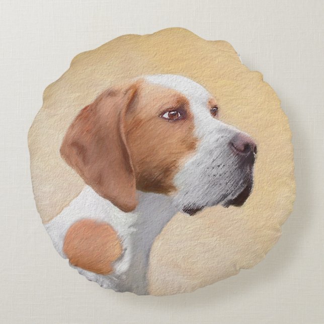 Pointer Painting - Cute Original Dog Art Round Cushion (Back)