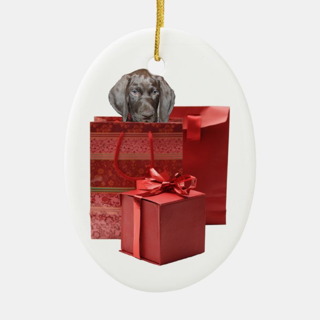 Pointer Puppy Christmas Gift Ceramic Tree Decoration (Front)