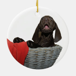 Pointer Sister in a basket Ceramic Tree Decoration