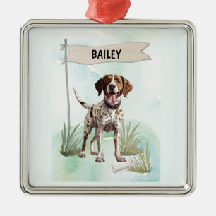 Pointer Watercolor Personalised Dog Metal Tree Decoration