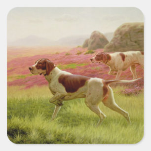 Pointers in a Landscape, 19th century Square Sticker