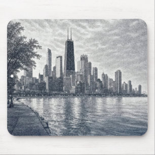 Pointillism Chicago Skyline  Mouse Mat