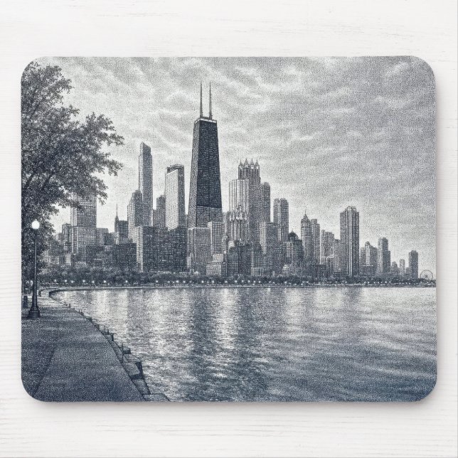 Pointillism Chicago Skyline  Mouse Mat (Front)