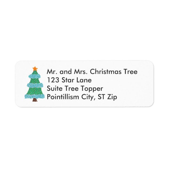 Pointillism Christmas Tree Star Address Labels (Front)