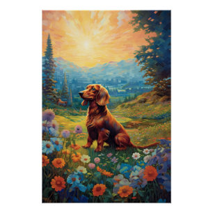 Pointillism Dachshund Exploring A Meadow Poster