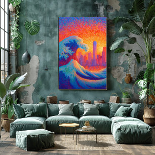 Pointillism Ocean Wave New York Skyline Poster