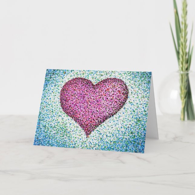Pointillism Pink Heart Greeting Card (Front)