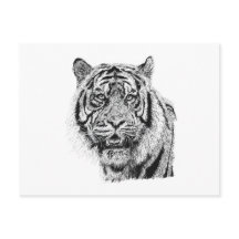 Pointillism Tiger Head Black & White Wildlife Art