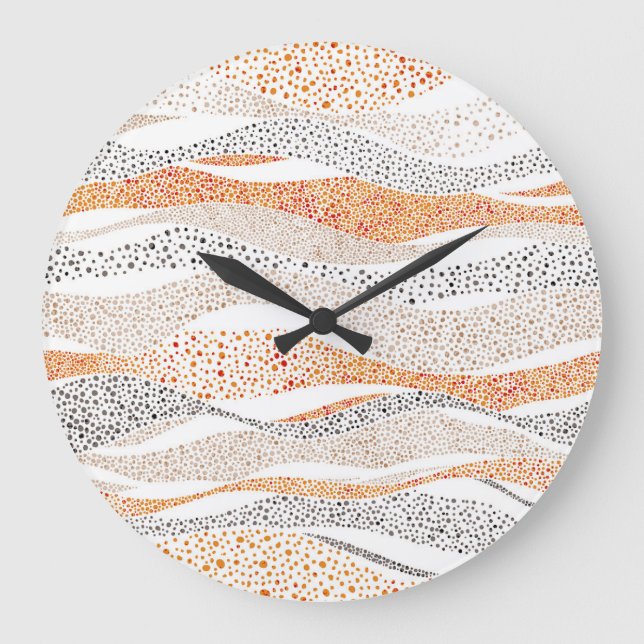 Pointillism Wavy Polka: Cute Doodle Textile Large Clock (Front)