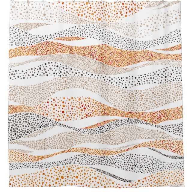 Pointillism Wavy Polka: Cute Doodle Textile Shower Curtain (Front)