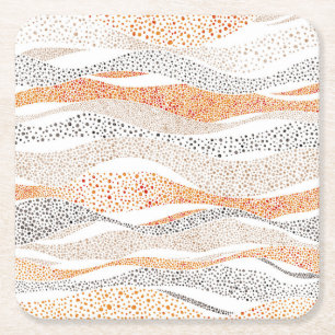 Pointillism Wavy Polka: Cute Doodle Textile Square Paper Coaster