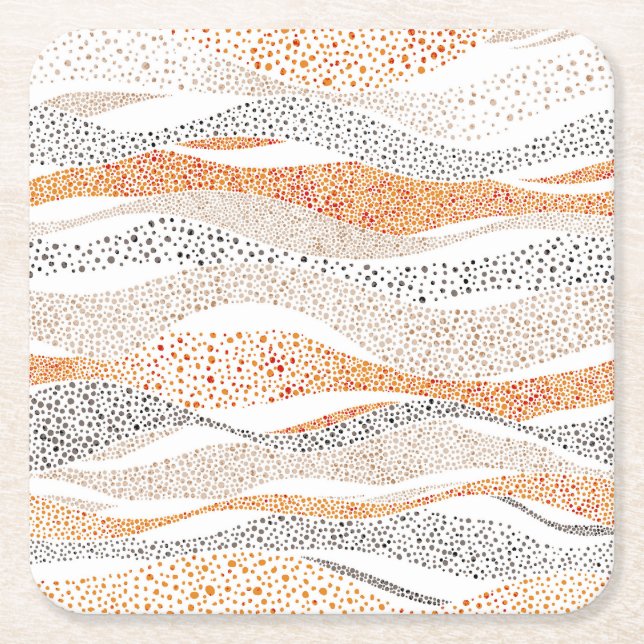 Pointillism Wavy Polka: Cute Doodle Textile Square Paper Coaster (Front)