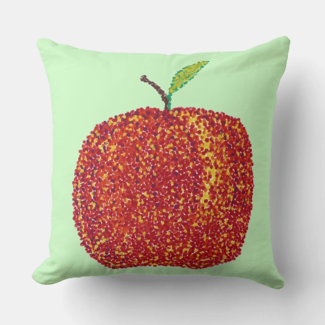 Pointillism Whole Ripe Apple Throw Pillows (Front)