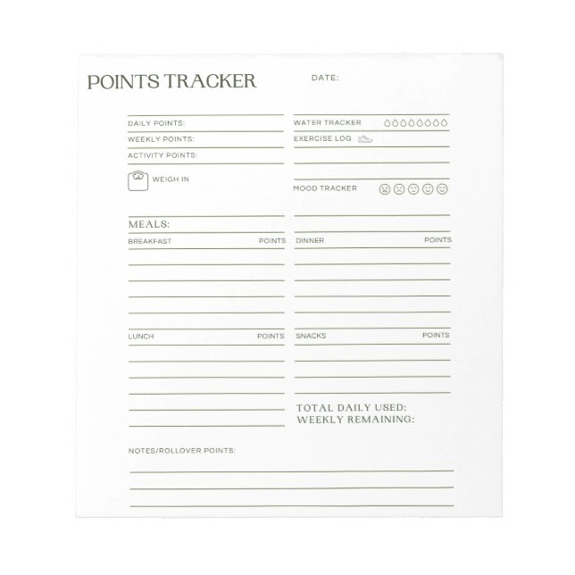 Points Tracker Notepad (Front)