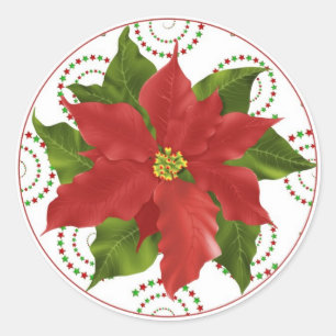 Pointsettia Christmas Cupcake Toppers Stickers