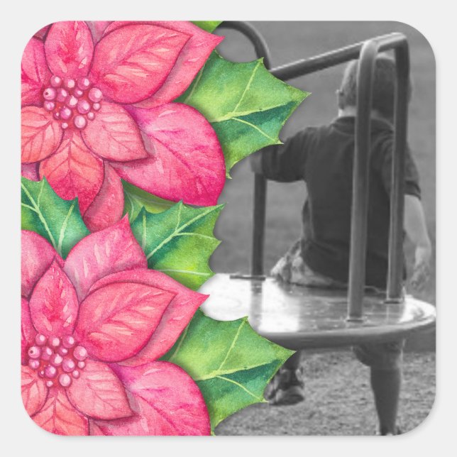 Pointsettia Christmas Photo Sticker (Front)