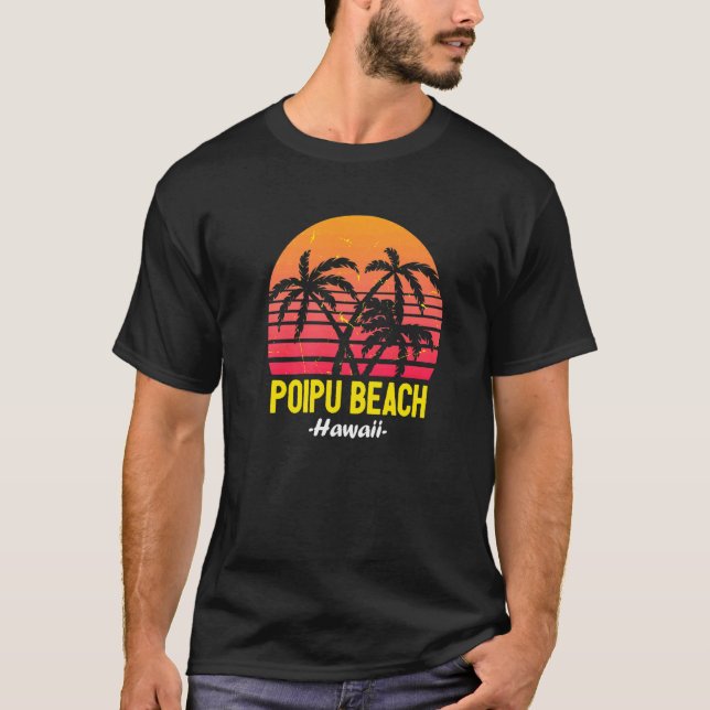 Poipu Beach Hawaii Kauai Hawaiian Sunset Palm Tree T-Shirt (Front)