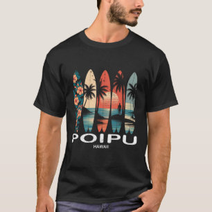 Poipu Beach Hawaii Surfboard Surfing Retro T-Shirt