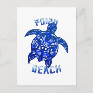 Poipu Beach Hawaii Vacation Tribal Turtle Postcard