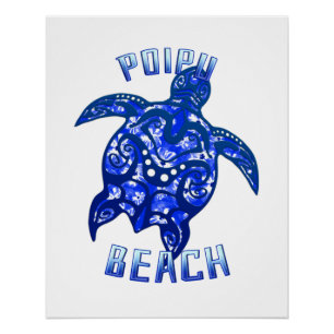 Poipu Beach Hawaii Vacation Tribal Turtle Poster