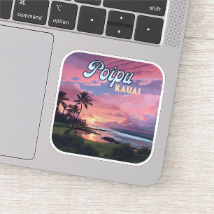 Poipu Kauai Hawaii Beach Palm Trees Retro