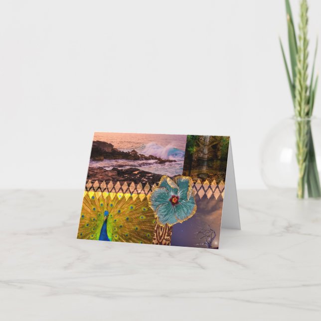 Poipu Sunrise, Kauai Hawaiian Collage Note Card (Front)