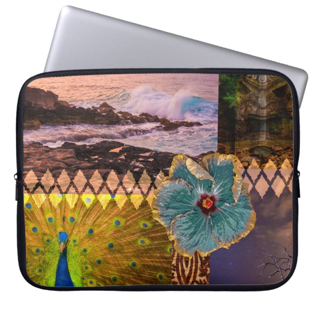 Poipu Sunrise, Kauai Hawaiian Collage Wetsuit Laptop Sleeve (Front)