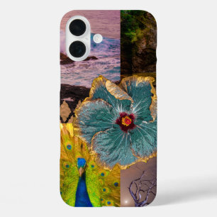 Poipu Sunrise, Kauai Hawaiian Peacock Collage iPhone 16 Plus Case