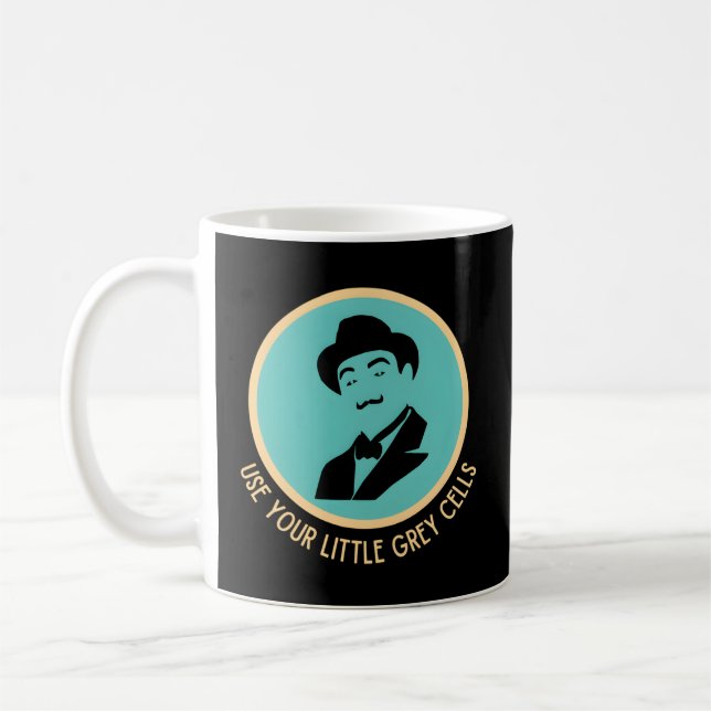 Poirot Use Your Little Grey Cells Moustache Blue Coffee Mug (Left)