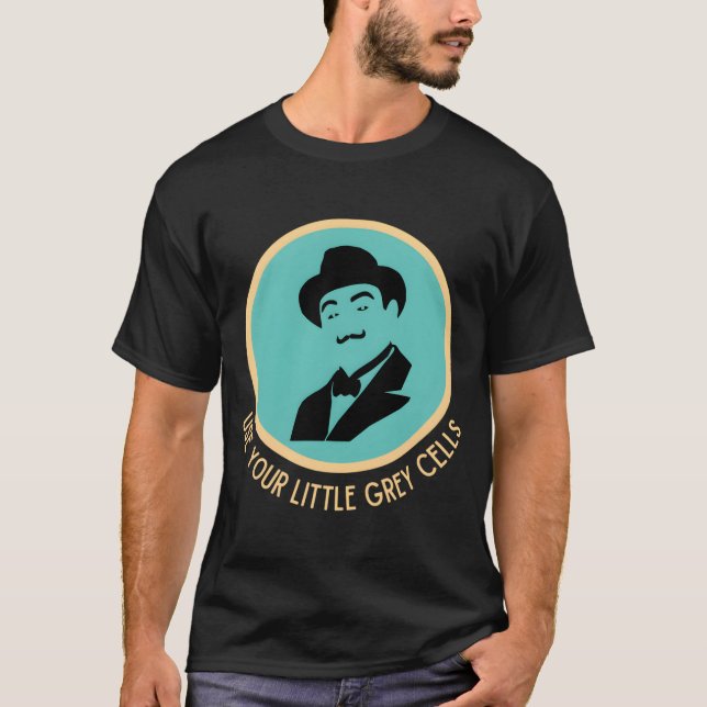 Poirot Use Your Little Grey Cells Moustache Blue T-Shirt (Front)